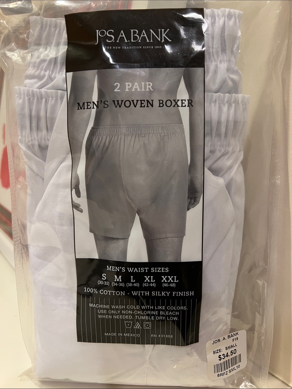 NWT- Jos. A. Bank White Men's Woven Boxer 2-Pack